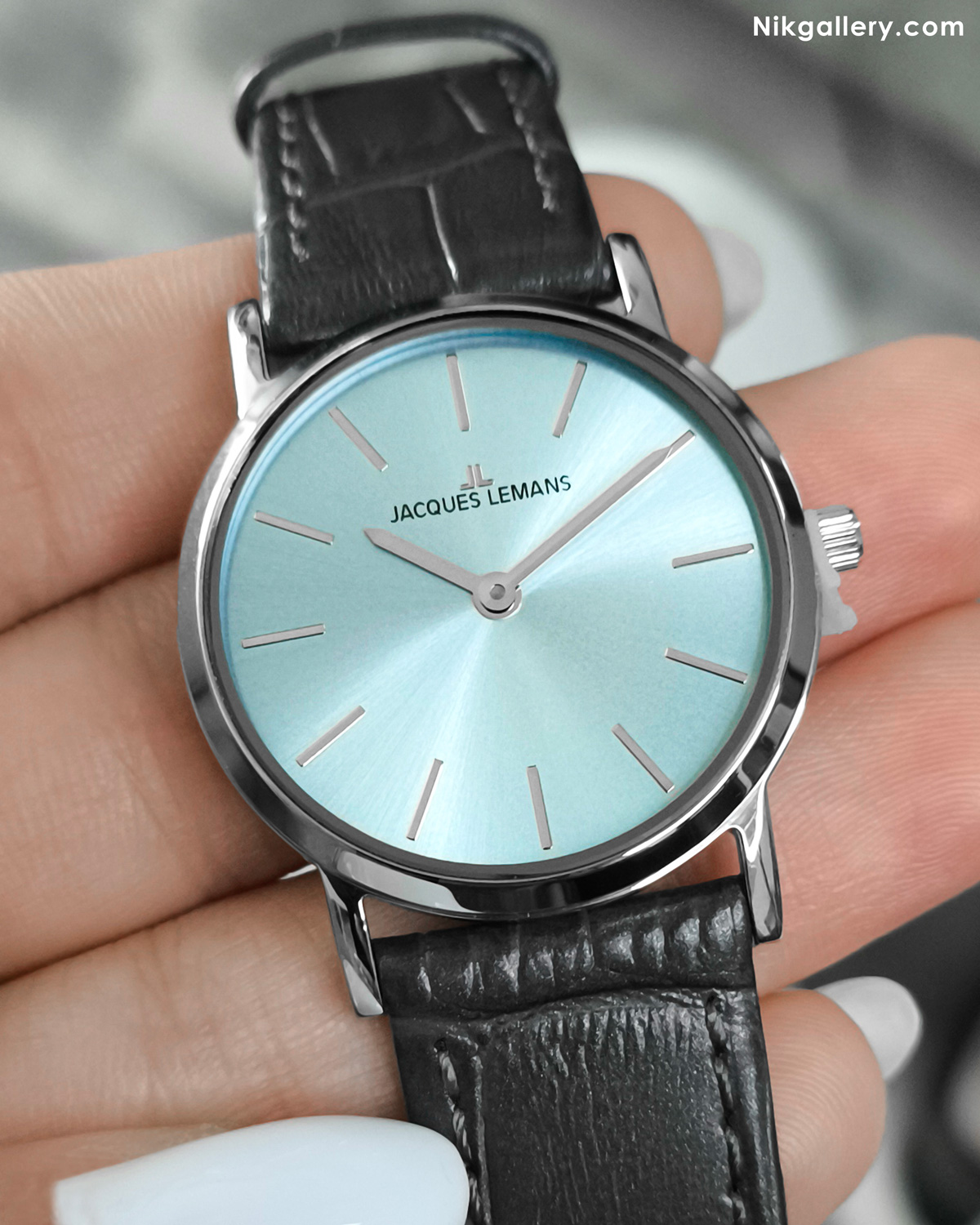 ساعت مچی ژاک لمن با صفحه آبی و بند چرمی و موتور کوارتز