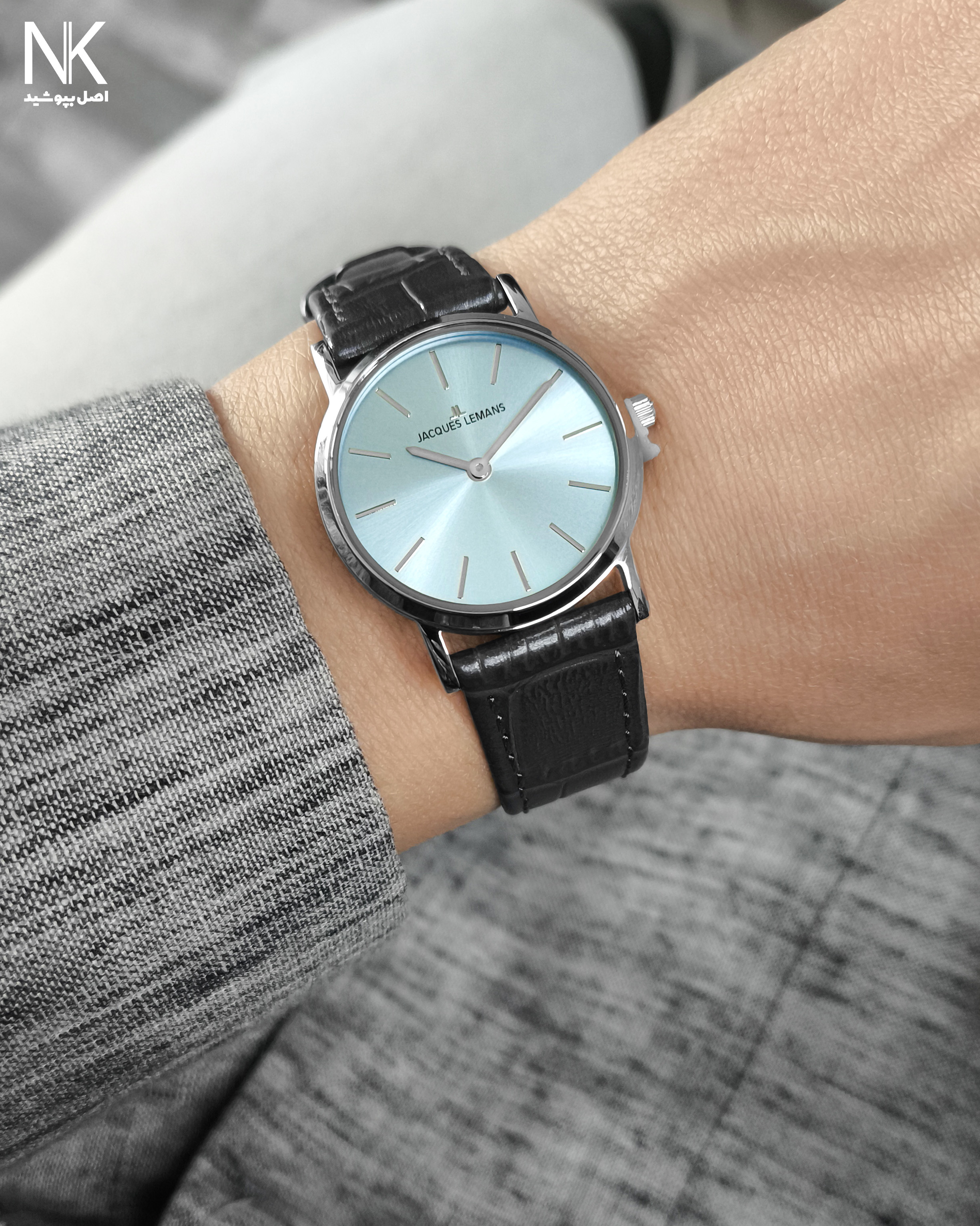 ساعت مچی ژاک لمن با صفحه آبی و بند چرمی 