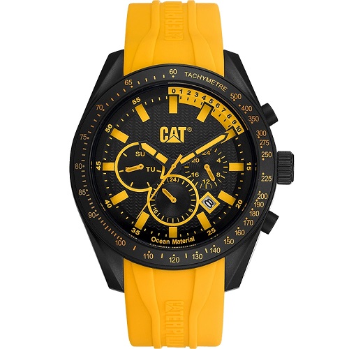 ساعت تاچومتردار کت با صفحه مشکی و بند زرد