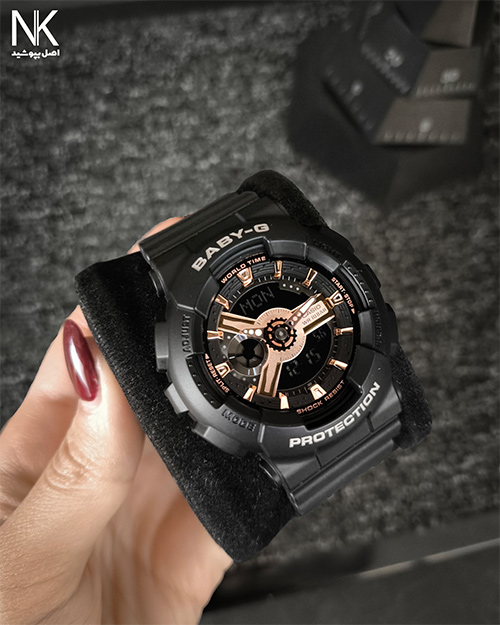 ساعت جی شاک کاسیو پروتکشن و مقاومت 100 متر در برابر آب با صفحه مشکس و مسی و بند پلاستیکی