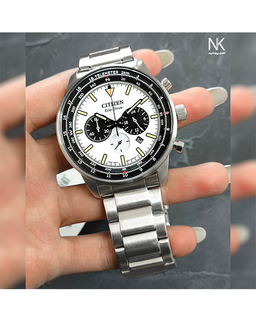 ساعت مچی سیتیزن CA4500-91A با صفحه گرد و طراحی ای به رنگ پاندا دارای تلمتر