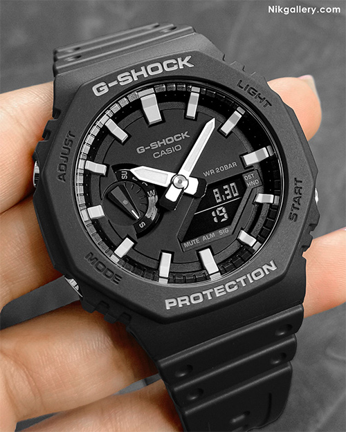 ساعت مردانه کاسیو جی شاک با قاب و بند مشکی و اعداد و عقربه های شب تاب تقویم دار