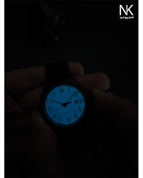 ساعت تایمکس مردانه با صفحه گرد مشکی تقویم دار با اعداد شب تاب و بند برزنت 